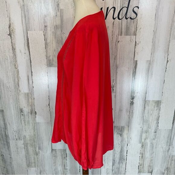 Express Light Red Smock Front Long Sleeve Peasant Boho Shirt Top Blouse Size L - Picture 4 of 9